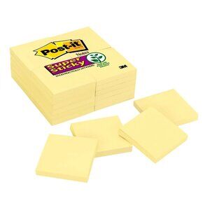 SEALED 24 Pads Post-it Notes Super Sticky Notes 3" x 3" Canary TOTAL 2160 SHEETS